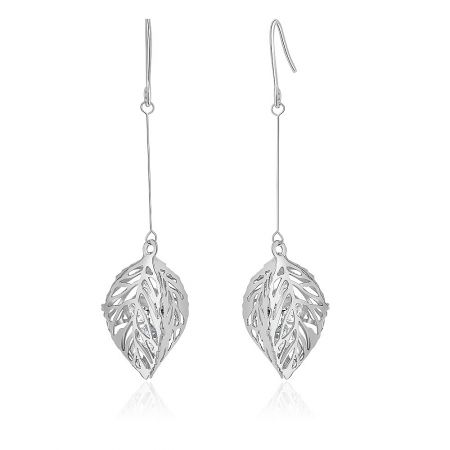Another angle of the elegant Silver Tone Cubic Leaf CZ Drop Earrings