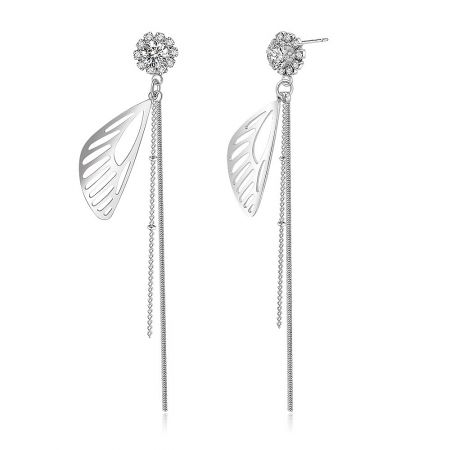 Close-up of the Leaf Crystal Chain Dangle Earring, showing the clear Czech crystal embellishments.