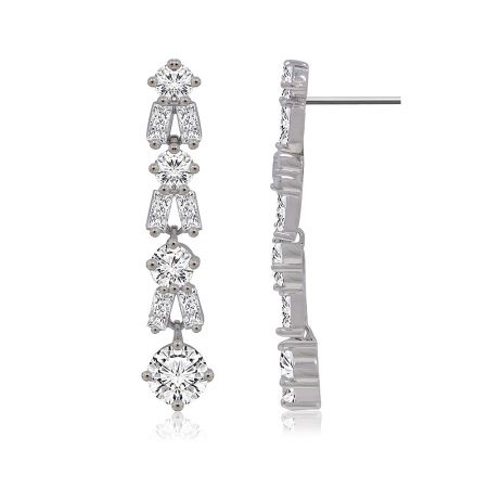 Side profile of the silver linear gemstone earrings, showing the intricate setting of the clear cubic zirconia stones.