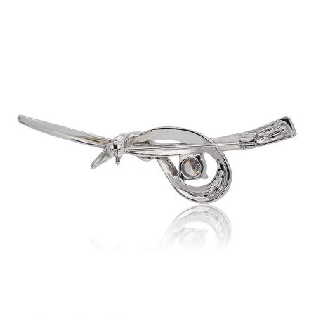 Detailed view of the Tied Bow Cubic Zirconia Brooch showing the roller pin catch closure.