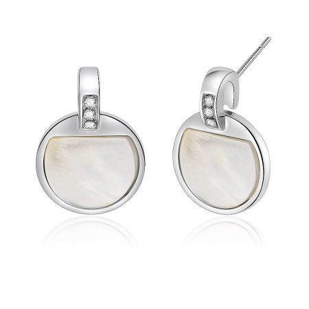 Close-up shot of a single Crystal Disc Shell Stud earring, highlighting the intricate details of the seashell and crystal.