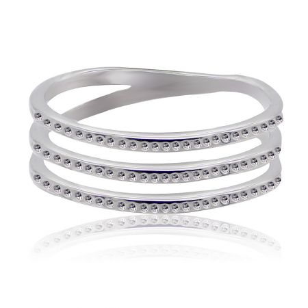 Open Air Liner Ring - A close-up of the Open Air Liner Ring, showcasing its multi-layered design and polished rhodium-plated finish, designed for stacking.