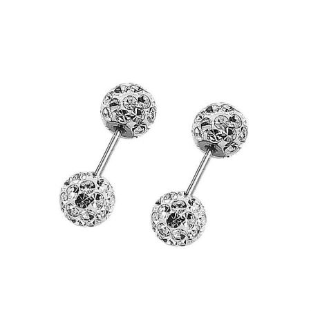 Orecchini a bottone a sfera di cristallo in argento 999 stile disco ball scintillante per donne (5 paia) - Un set di cinque orecchini a bottone a sfera di cristallo in argento puro 999 in diverse dimensioni da 3mm a 6mm, che brillano intensamente.
