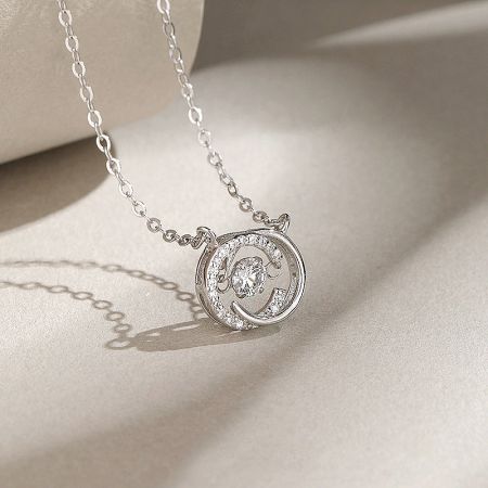 925 Sterling Silver Jump Love Double C Pendant Necklace (Set of 5) - Front view of the 925 Sterling Silver Jump Love Double C Pendant Necklace, highlighting its polished finish and elegant design.