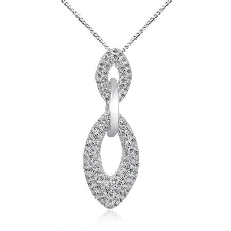Close-up of the Tri Link Drop Pave CZ pendant, showing the double oval loop design with cubic zirconia encrustation.