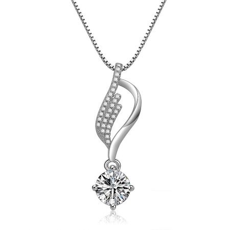 Detailed close-up of the One Blissful Journey Necklace pendant, highlighting the large round cubic zirconia and the smaller stones on the leaf-like design.