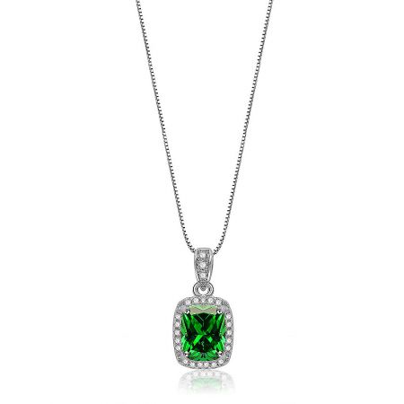 Artistic Necklace In Emerald - Artistic Necklace in Emerald featuring a rhodium-plated chain and a striking green cubic zirconia pendant in an art deco setting.