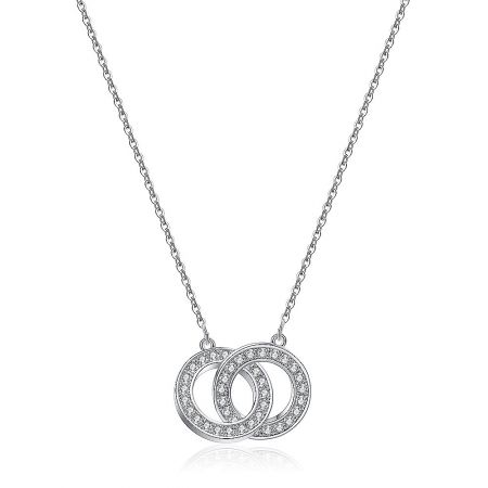 Interlocking CZ Circles Necklace - Interlocking CZ Circles Necklace with a rhodium-plated brass pendant featuring sparkling cubic zirconia accents.