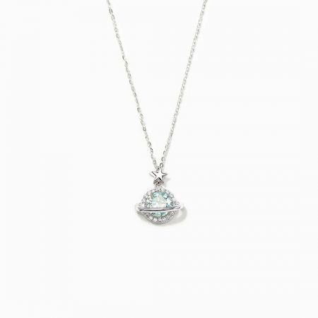 Full view of the Shining Planet Zircon necklace on a neutral background.