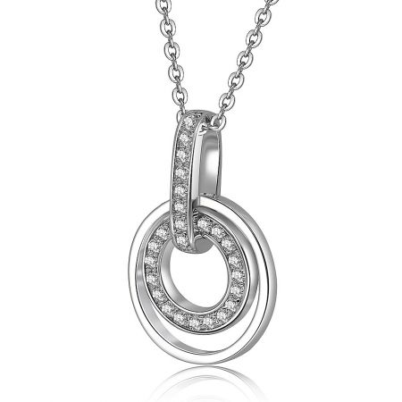 Side angle of the contemporary O-shaped pendant, highlighting the meticulously set stones.