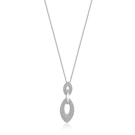 Tri Link Drop Pave CZ Pendant Necklace - Tri Link Drop Pave CZ Pendant Necklace with a distinctive oval-shaped pendant, rhodium-plated and embellished with sparkling cubic zirconia stones.