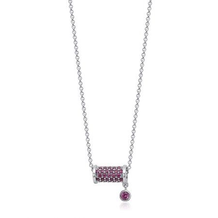 Elegance Cylinder Drop Pink Zirconium Necklace Pendant - Elegance Cylinder Drop Pink Zirconium Necklace Pendant featuring a silver chain and a pendant with pink and clear gemstones.