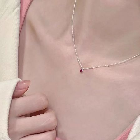 Sterling silver necklace with a lovely pink heart-shaped zircon pendant.