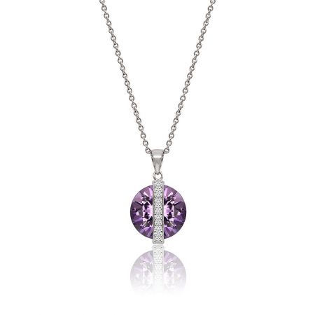 Starry Universe Necklace - The Starry Universe Necklace featuring a rhodium-plated chain and a brilliant violet cubic zirconia pendant surrounded by a halo of white stones.