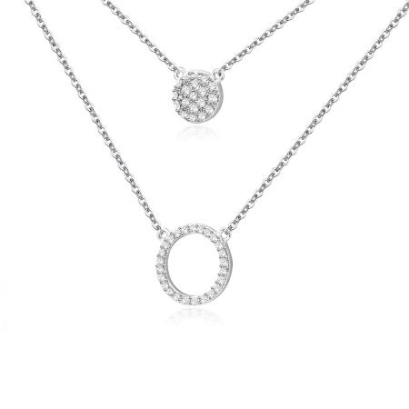 Another perspective of the rhodium-plated brass necklace, highlighting the shine and craftsmanship of the pendants.
