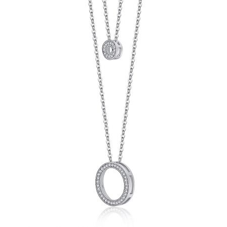 Close-up shot of the sparkling pave-set cubic zirconia on the double-layer necklace.