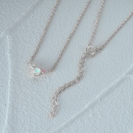 The sterling silver finish option for the opal and CZ necklace set, displayed on a white background.