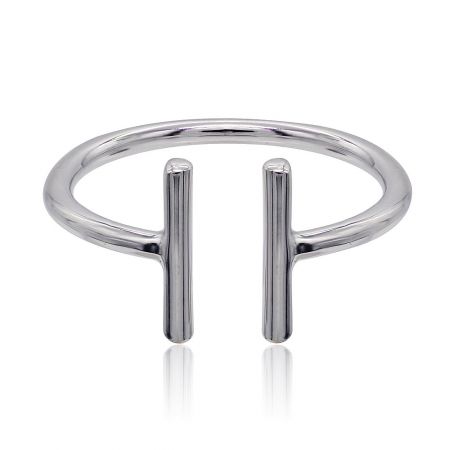 Dainty Open Ring - Adjustable Rhodium Plated Brass - A close-up of the Dainty Open Ring, showcasing its polished rhodium-plated brass finish and minimalist open design with two vertical bars.