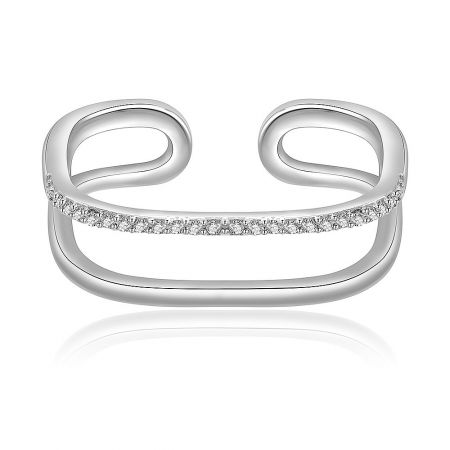 Square Traditional Style Ring - A close-up of a rhodium-plated cuff bracelet with channel-set cubic zirconia, showcasing the craftsmanship of JR Fashion Accessories.