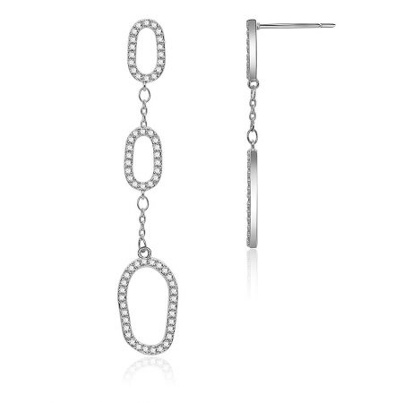 Detailed view of the rhodium-plated oval drop earrings showcasing the cubic zirconia stone setting.