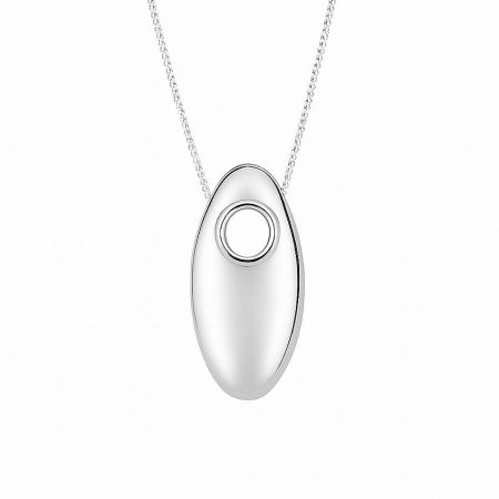 Minimalist silver oval pendant necklace, an example of custom brass jewelry design.