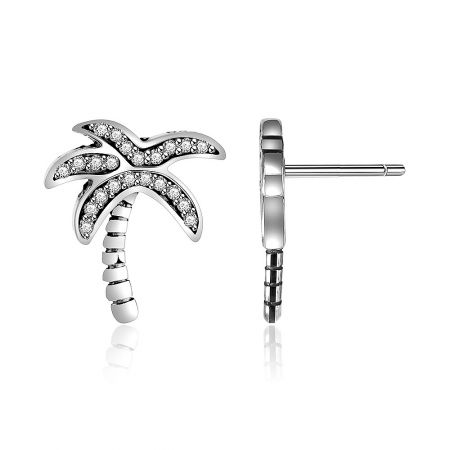 Detailed side view of the Silver Breezy Palm earring, showcasing the intricate cubic zirconia setting.