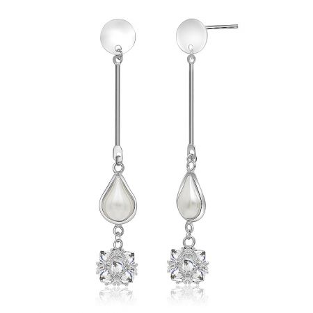 Close-up detail of the Teardrop of Pearls Earring, highlighting the intricate setting of the cubic zirconia and the smooth finish of the pearl.