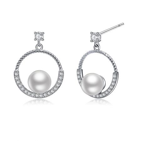 Front and back view of the Halo Pearl CZ Drop Earrings, showing the detailed craftsmanship and secure post closure.