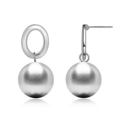 Detailed view of the Matte Rhodium Sphere Ball Oval Earrings, showing the post closure and matte finish.