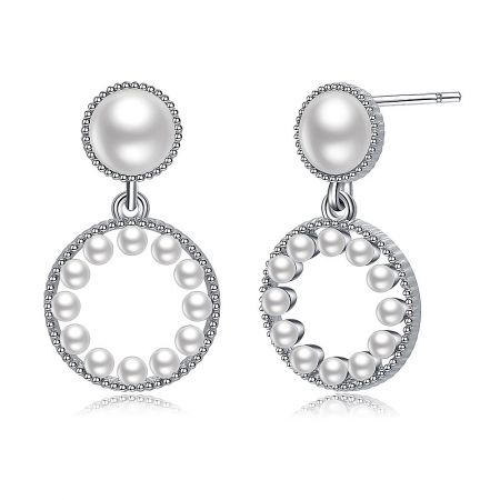Side profile of the silver and pearl stud earrings, displaying their modern and sophisticated design.