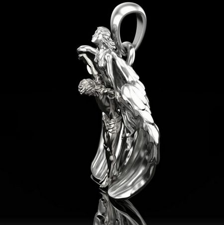 Custom 3D religious charm of a woman and child in a dynamic pose.
