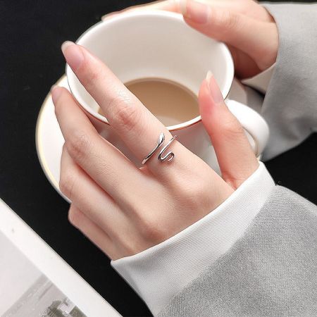 Lifestyle image of the modern unisex 925 silver snake ring, perfect as a symbolic spiritual jewelry gift.
