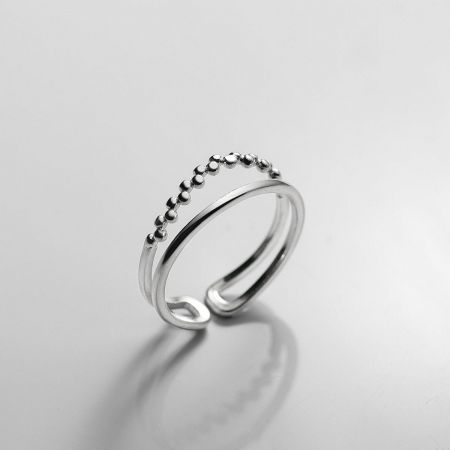 Close-up of the beaded edge on the 925 sterling silver open ring.