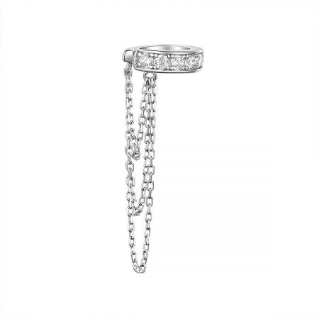 Detailed product shot of the 925 sterling silver ear cuff, showing the sparkling CZ stones and intricate chain detail.