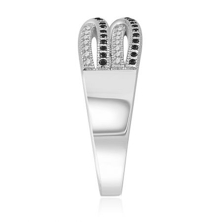 Detailed shot of the Black and White Criss Cross Ring, focusing on the pave setting of the cubic zirconia stones.