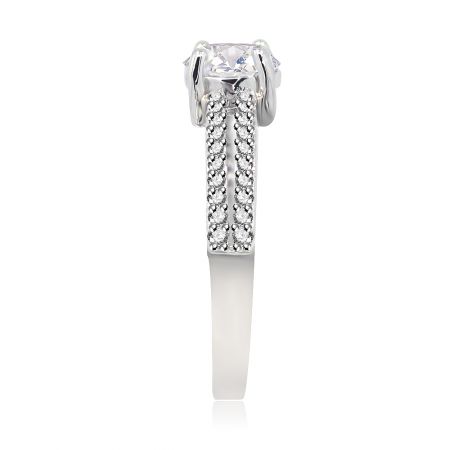 Side view of the Romantic Love Ring, highlighting the intricate pavé setting along the slender bands.