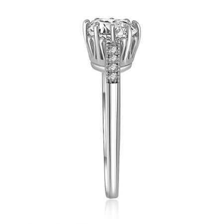 Detailed close-up of the 10-prong setting and the brilliant round-cut CZ stone.