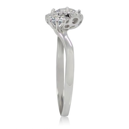 A detailed side view of the Clawed Round Ring, highlighting the prong setting of the central cubic zirconia stone.