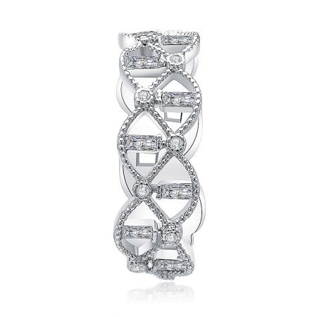 Victoria Alternating Ring - A close-up of the Victoria Alternating Ring, showcasing its intricate rhodium-plated design and sparkling cubic zirconia embellishments on a brass base.