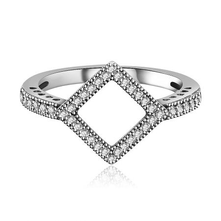 Square Silhouette Clear CZ Ring - Front view of the Square Silhouette Clear CZ Ring in 925 sterling silver, showcasing its geometric design and sparkling cubic zirconia stones.