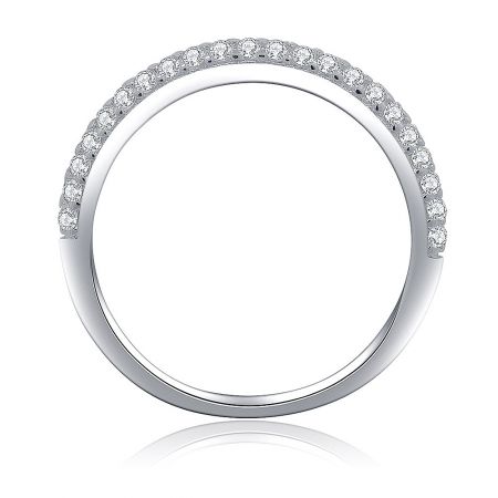 Top-down view of the sterling silver wedding band, highlighting the brilliant sparkle of the encrusted cubic zirconia.