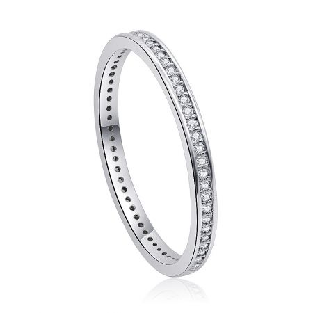 Side view of the Fine Eternity Band Ring, highlighting the continuous row of sparkling cubic zirconia stones.