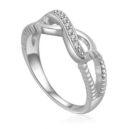 A close-up view of the Infinity Split Shank ring, highlighting the intricate setting of the cubic zirconia stones.