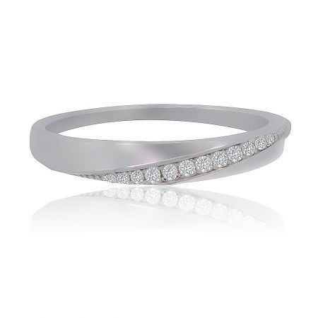 Simple Classic Wedding Band - A classic 925 sterling silver wedding band with a wave-like design, featuring a row of sparkling white cubic zirconia stones.
