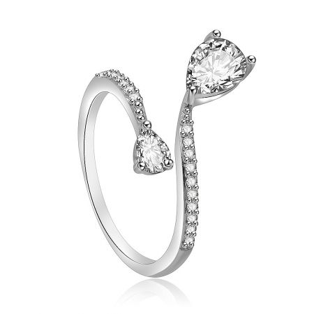 Detailed view of the Two-Stone Tear Cubic Zirconia Ring, highlighting the intricate setting of the stones on the band.