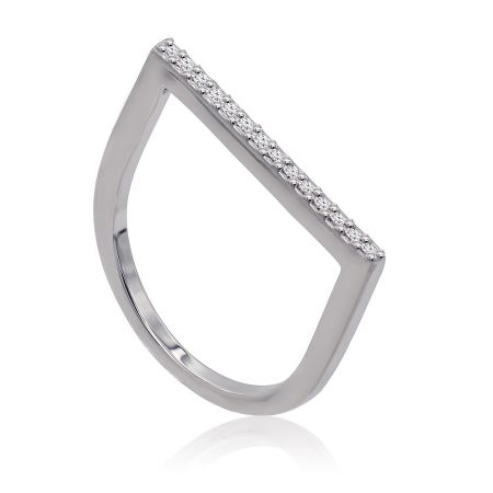 Slender White Gold CZ Ring - A modern and minimalist Slender White Gold CZ Ring, showcasing clean lines and sparkling prong-set cubic zirconia stones on a rhodium-plated band.