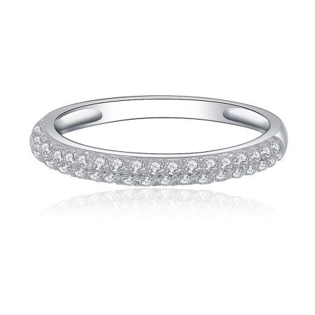 Accent Wedding Band - An elegant rhodium-plated 925 sterling silver accent wedding band featuring a double row of pave-set white cubic zirconia stones.