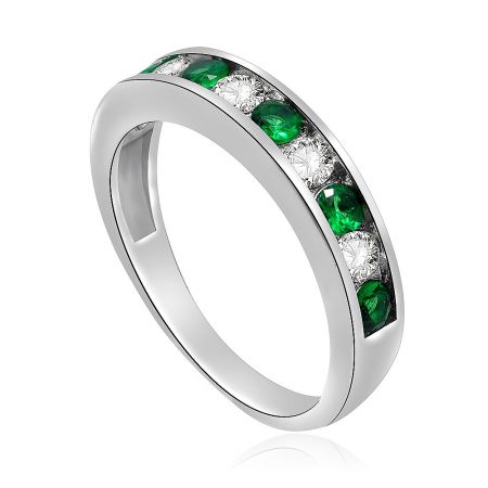 Side view of the Emerald and White Band Ring showcasing the sparkling alternating gemstones.