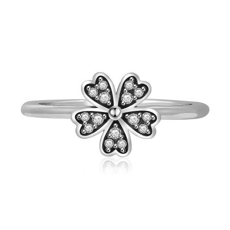 Single Dazzling Daisy Silver Ring - Front view of the Single Dazzling Daisy Silver Ring in 925 sterling silver, showcasing the intricate flower design with sparkling cubic zirconia petals.