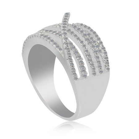 Detailed view of the Sophisticate Ring showcasing its intricate design with multiple rows of brilliant cubic zirconia gemstones.